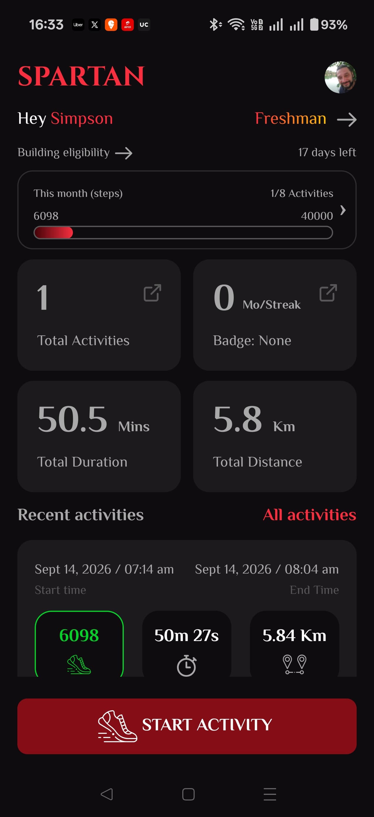 Spartan app home screen