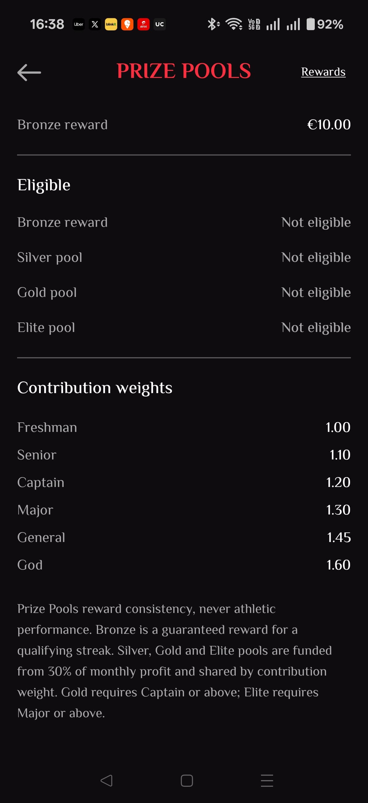 Spartan app Prize Pools screen