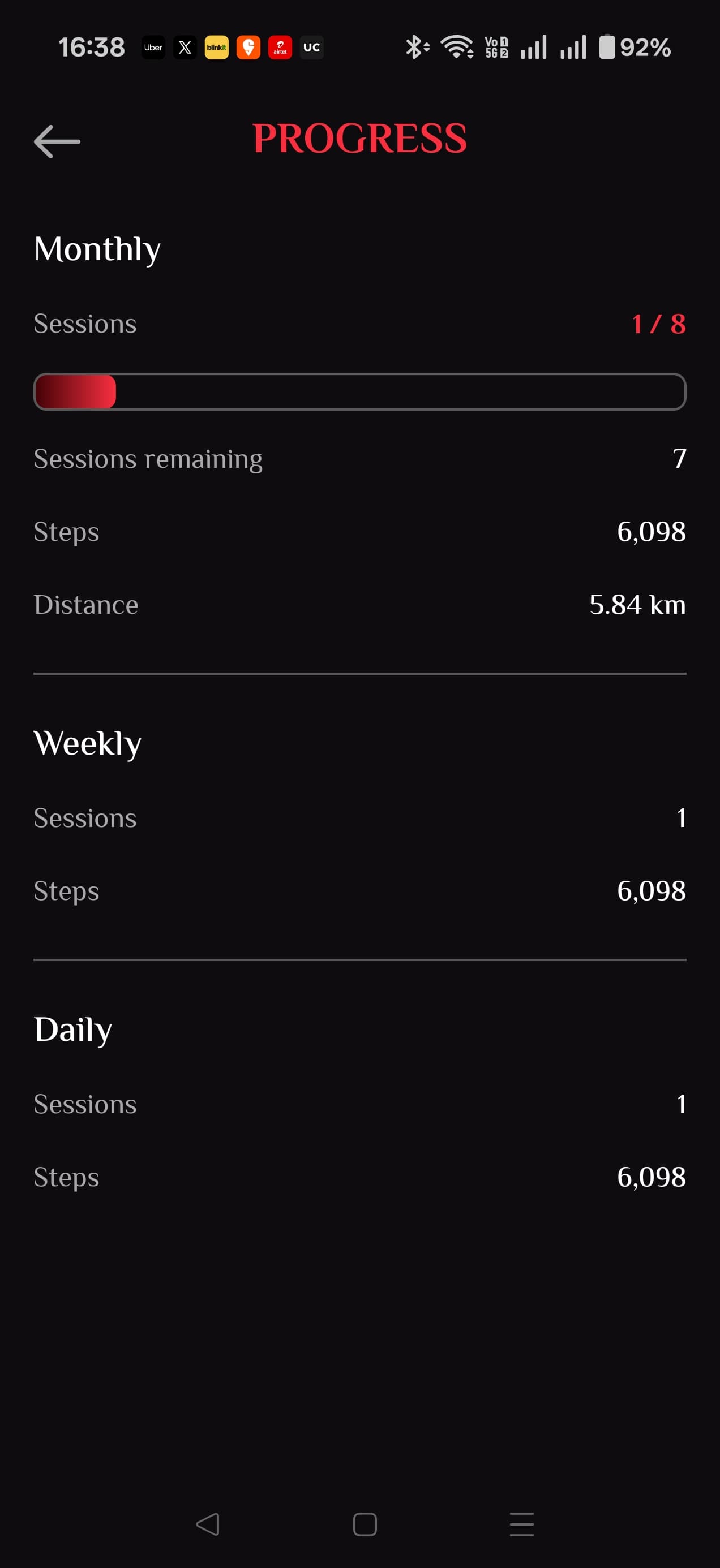 Spartan app Progress screen